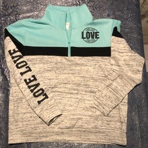 Turquoise 1/4 Zip Color Block Kangaroo Pocket Sweatshirt CLOSET CLEAR OUT